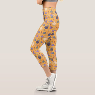 Playful Halloween Ghosts and Witches Pattern Capri Leggings