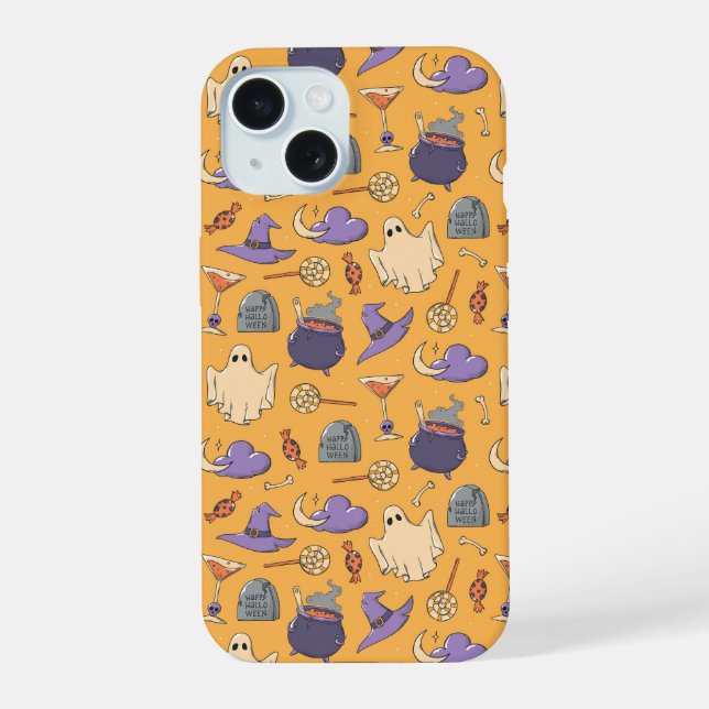 Playful Halloween Ghosts and Witches Pattern Iphone Case (Back)