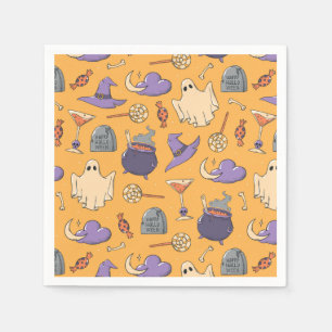 Playful Halloween Ghosts and Witches Pattern Napkins