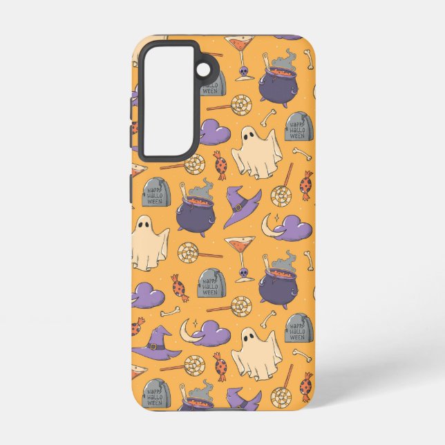 Playful Halloween Ghosts and Witches Pattern Samsung Galaxy Case (Back)