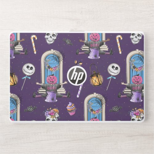 Playful Halloween Pattern in a Purple Background HP Laptop Skin