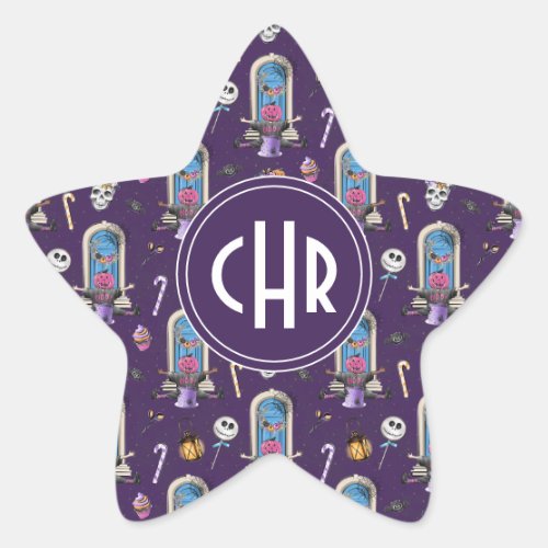 Playful Halloween Pattern in a Purple Background Star Sticker