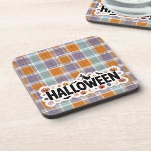 Playful Halloween Plaid Hard Beverage Coaster