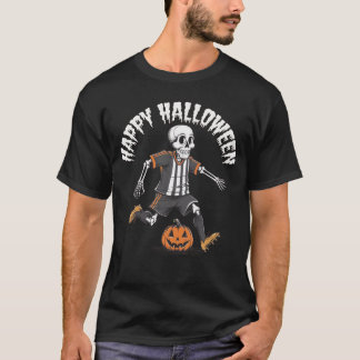 Playful Halloween Skeleton Soccer T-Shirt Design