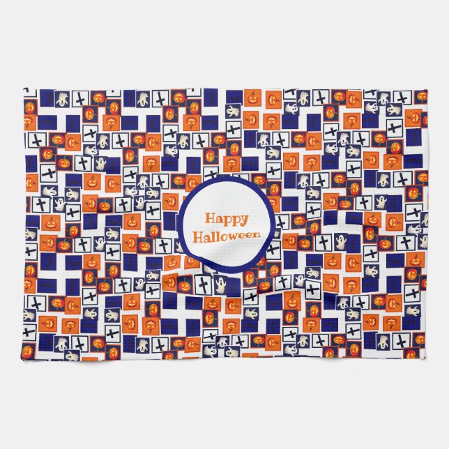 playful Halloween-themed pattern  Kitchen Towel (Horizontal)