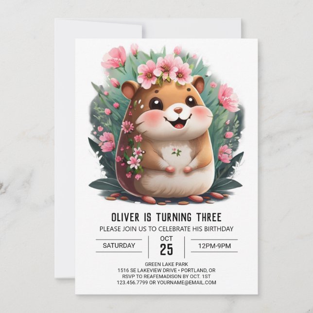 Playful Hamster Kids Editable Birthday Invitation (Front)