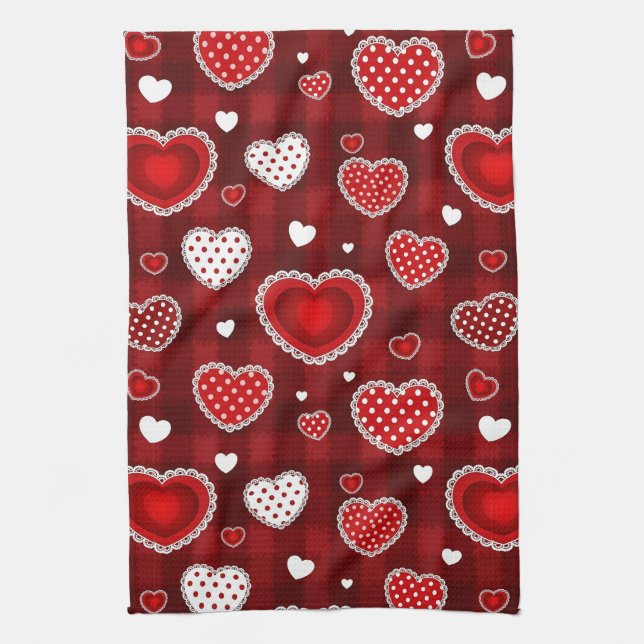 Playful Hand-Drawn Valentine Hearts Pattern (10) Kitchen Towel (Vertical)
