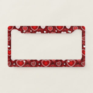 Playful Hand-Drawn Valentine Hearts Pattern (10) License Plate Frame