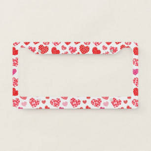Playful Hand-Drawn Valentine Hearts Pattern (5) License Plate Frame