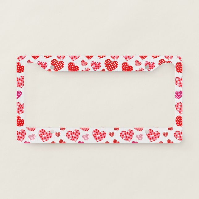Playful Hand-Drawn Valentine Hearts Pattern (5) License Plate Frame (Front)
