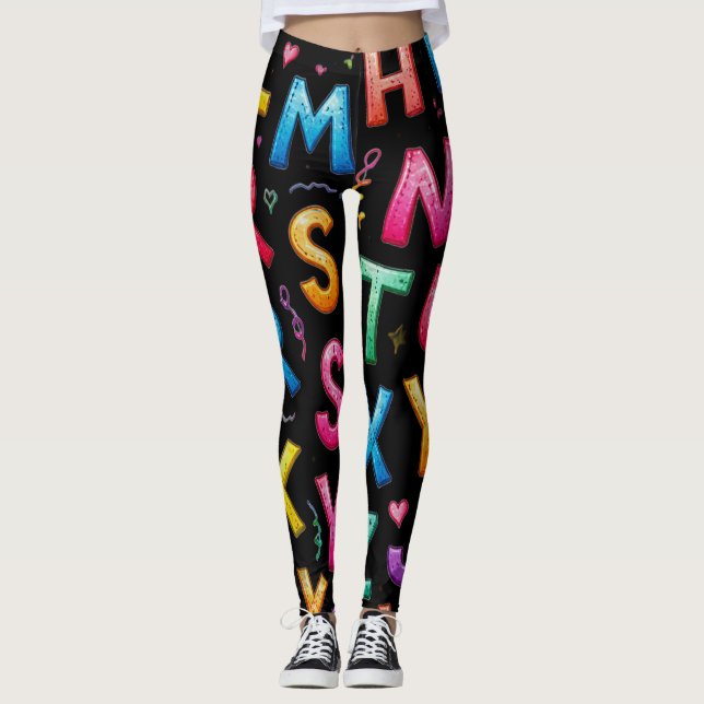 Playful Handwritten Alphabet Patter Leggings (Front)