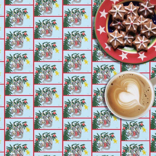 Playful Hanging Christmas Tree Gray Cat Tablecloth (Creator Uploaded)