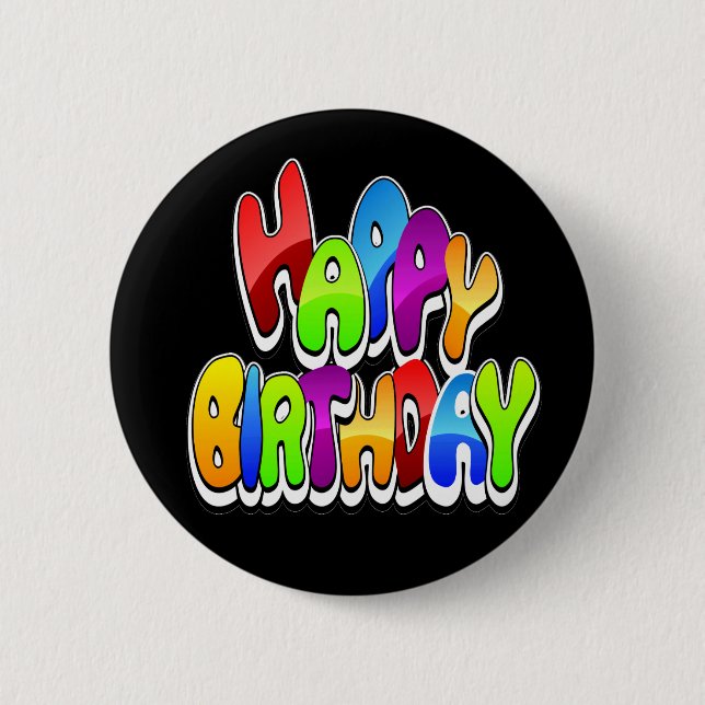 Playful Happy Birthday Text Button (Front)