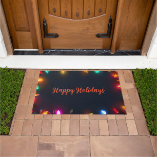 Playful Happy Holidays with Colorful Light Border Doormat
