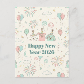 Playful Happy New Year 2026 Kids Greeting Card