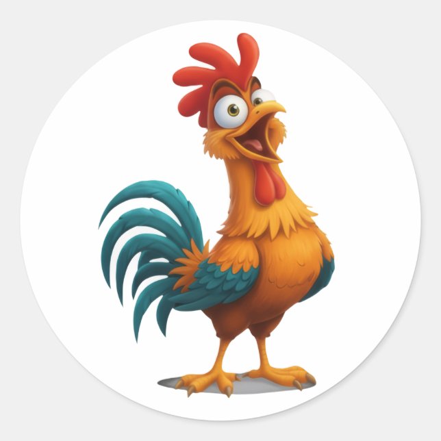 Playful Happy Rooster Sticker (Front)