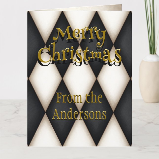 Playful Harlequin Festive Personalized Christmas Card (Front)