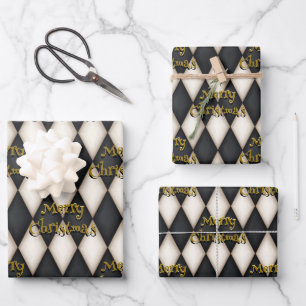 Playful Harlequin Floating Text Christmas Wrapping Paper Sheets