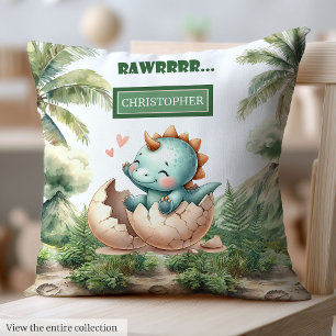 Playful Hatching Soon Baby Dinosaur Watercolor Throw Pillow