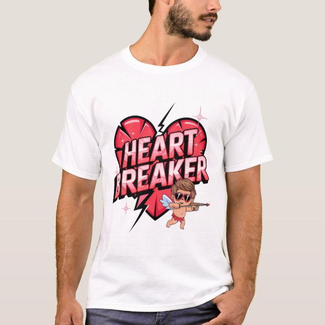 Playful Heart Breaker Cupid With Cracked Heart Val T-Shirt (Front)