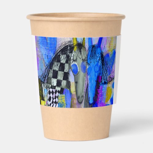 Playful Hearts And Checkerboard Horses Coffee Cup Sleeve