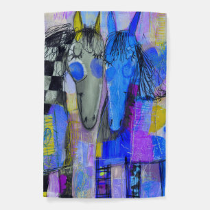 Playful Hearts And Checkerboard Horses Garden Flag
