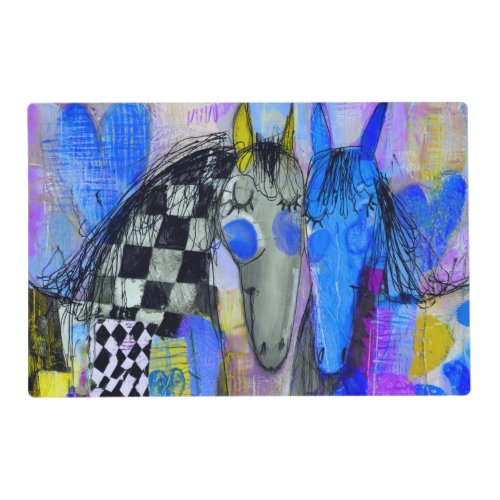 Playful Hearts And Checkerboard Horses Placemat