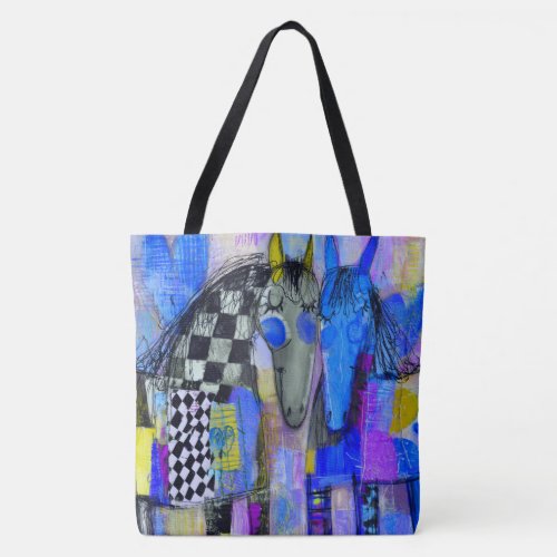 Playful Hearts And Checkerboard Horses Tote Bag
