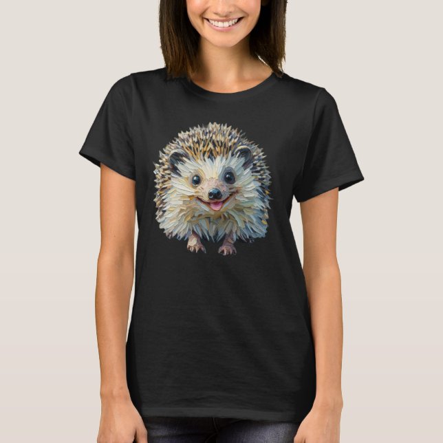 Playful Hedgehog T-Shirt Oil Painting Style (Front)