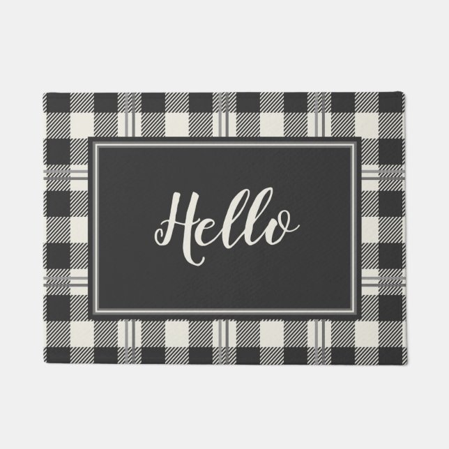 Playful Hello Buffalo Plaid Doormat Design (Front)