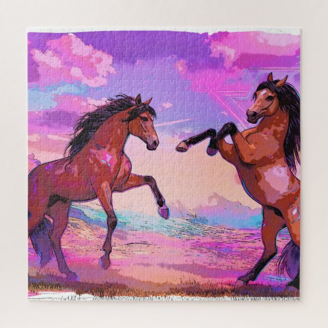 Playful Hello - Two Stallions Greeting Each Other Jigsaw Puzzle (Vertical)