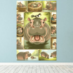 Playful Hippo & Bird Art Print – 13 Illustrated