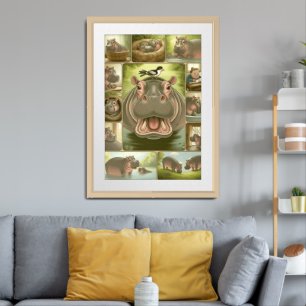 Playful Hippo & Bird Art Print – 13 Illustrated