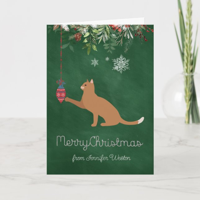 Playful Holiday Cat with Joyful Wishes Card (Front)
