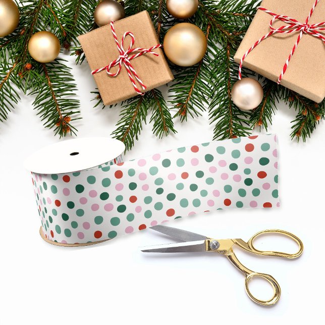 Playful Holiday Polka Dot Christmas Satin Ribbon (Ribbon shown in 3 inches wide. Choose size and satin or grosgrain.)