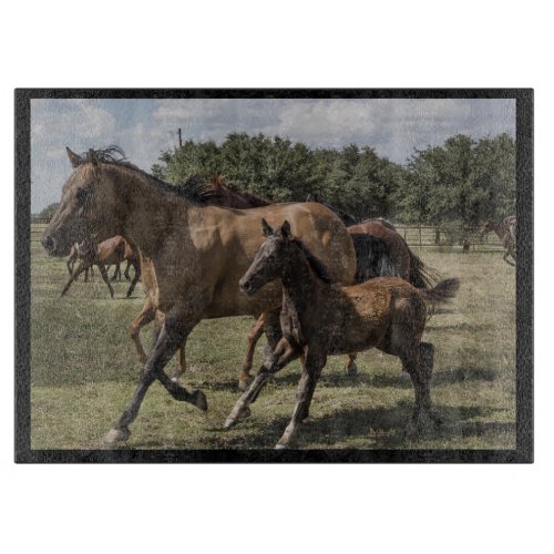 Playful Horses Running Scene Cutting Board