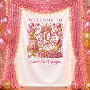 Playful Hot Pink Sparkle 30th Birthday Backdrop