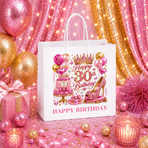 Playful Hot Pink Sparkle 30th Birthday Gift Bag