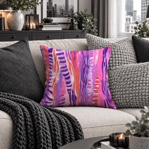 Playful Hot Pink Tiger Zebra Pillow Decor Style Ar