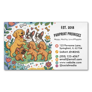 Playful Illustrated Puppy Dog Breeder Business Card Magnet