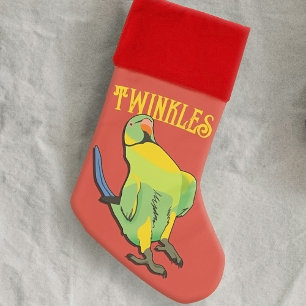 Playful Indian Ringneck Parrot Pose Green Yellow Christmas Stocking