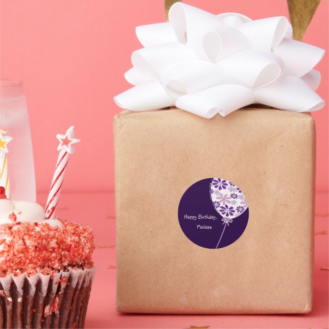 Playful Indigo Pink Balloon Happy Birthday Classic Round Sticker (Party)