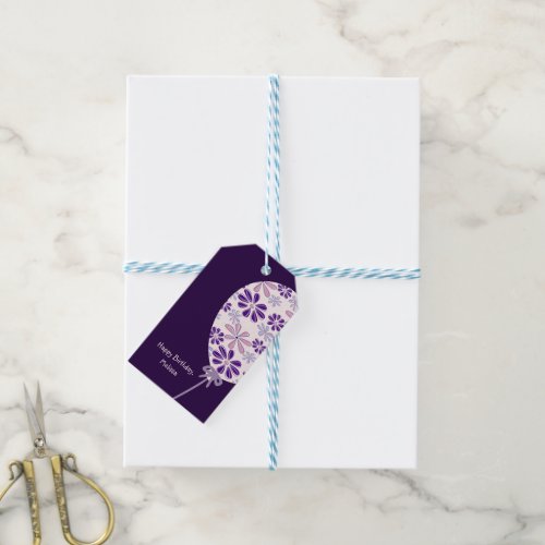 Playful Indigo Pink Balloon Happy Birthday Gift Tags