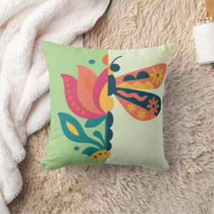 Playful insect and flower graphic design throw pillow