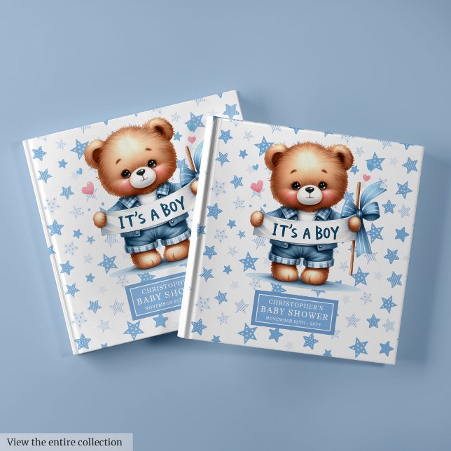 Playful It’s a boy teddy bear guest book keepsake  (Playful It’s a boy teddy bear guest book keepsake gift)