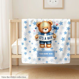 Playful It’s a Boy Teddy Blanket for Shower Gift