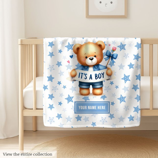 Playful It’s a Boy Teddy Blanket for Shower Gift (Cozy It’s a Boy blanket, soft and adorable, ideal gift for newborn baby boys.)