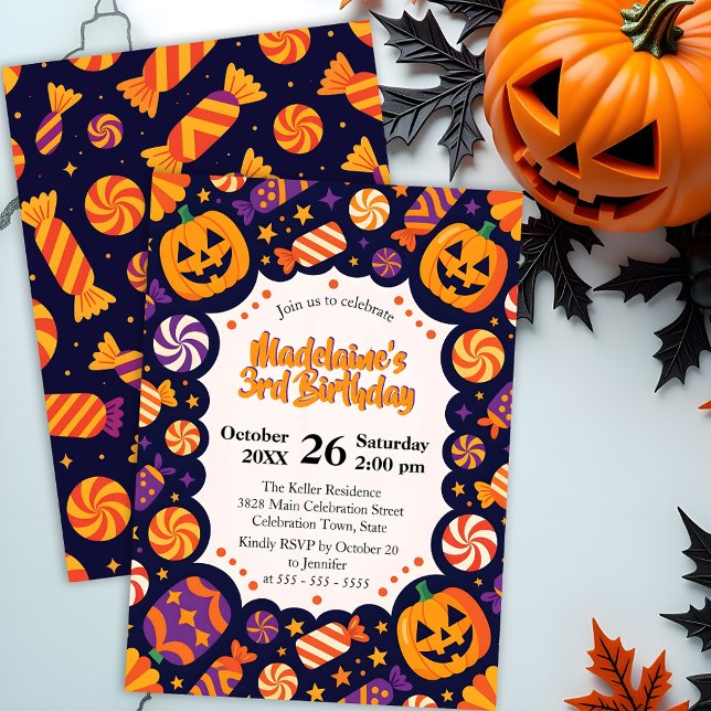 Playful Jack-O'-Lanterns Candy Halloween Birthday Invitation (Creator Uploaded)