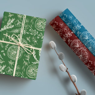 Playful Jewel Tone Modern Nordic Line Art Wrapping Paper Sheets