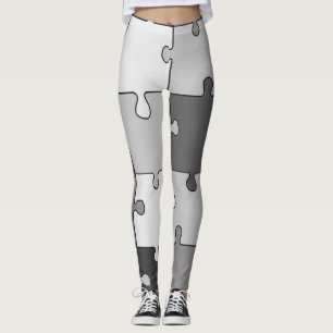 Playful Jigsaw Gray Tones Puzzle Leggings
